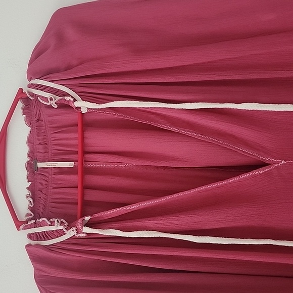 Free People Bohemian Lagenlook Rayon Tunic Top Deep V-neckline Size XS in Pink - Picture 2 of 9